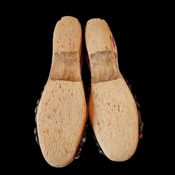 Rare 1940s Philippines Wedge Sandal Childs Shoe Hand Painted Carved Wood WWII - Picture 7 of 8